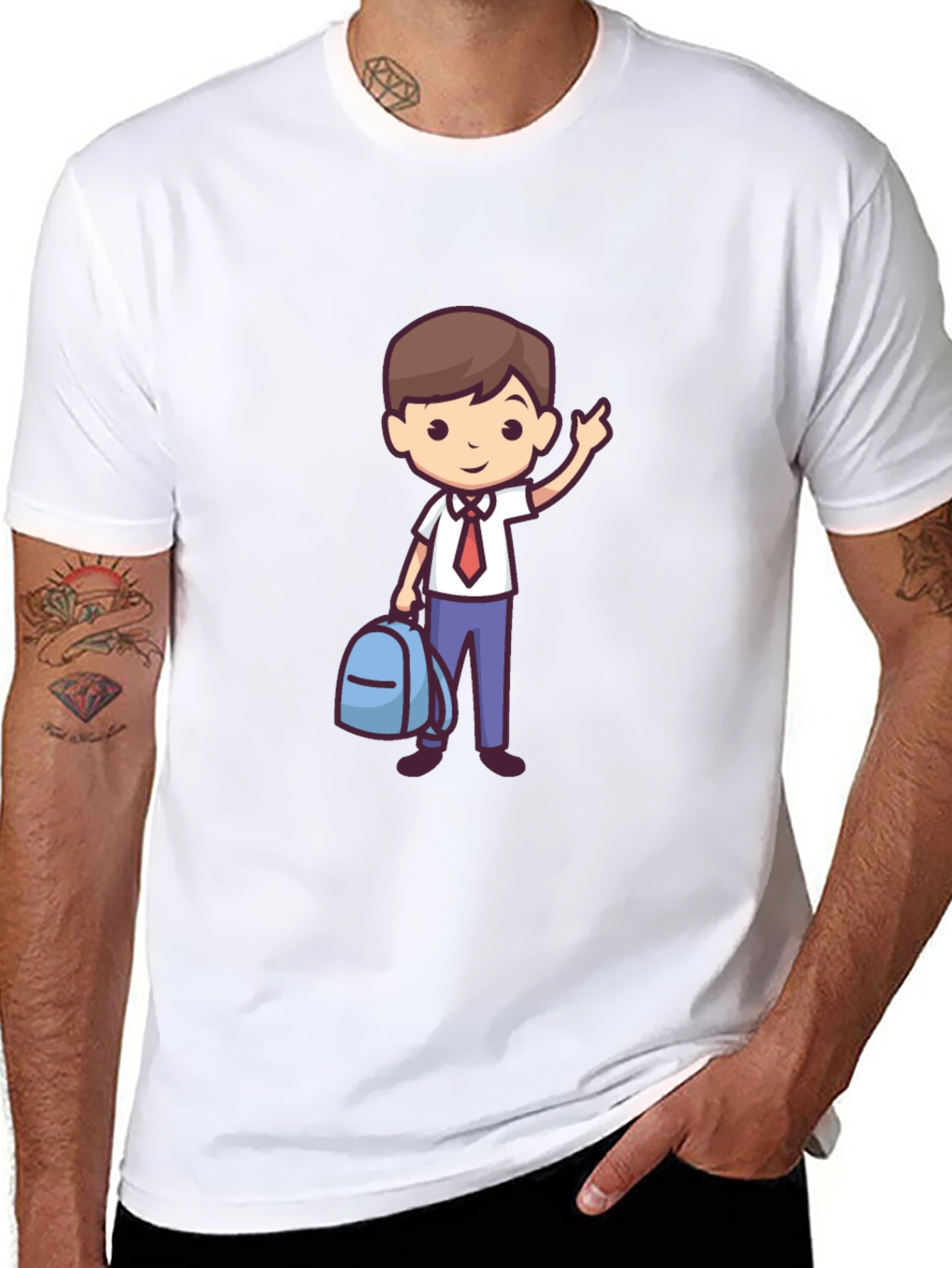 Boy with Backpack Graphic Tee - Classic Black T-Shirt