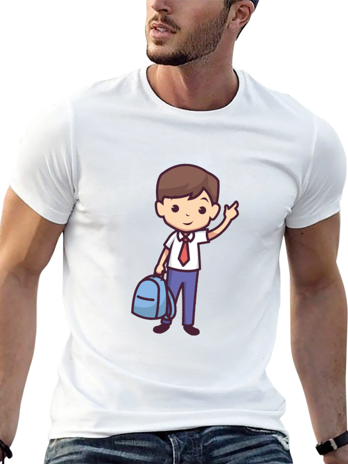 Boy with Backpack Graphic Tee - Classic Black T-Shirt