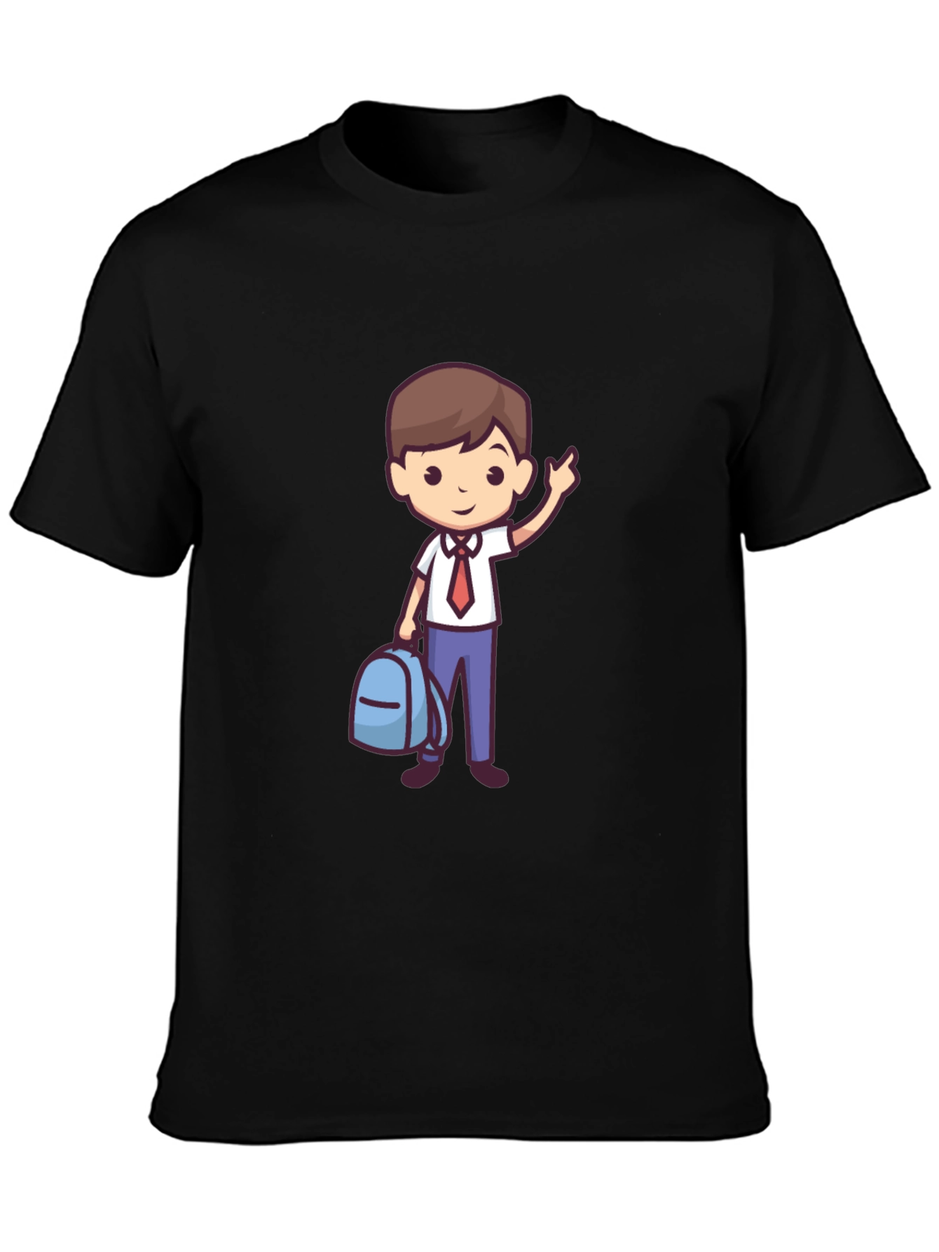 Boy with Backpack Graphic Tee - Classic Black T-Shirt