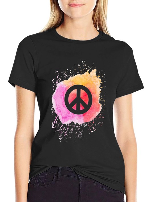 Peace Sign Watercolor Graphic Tee - Black