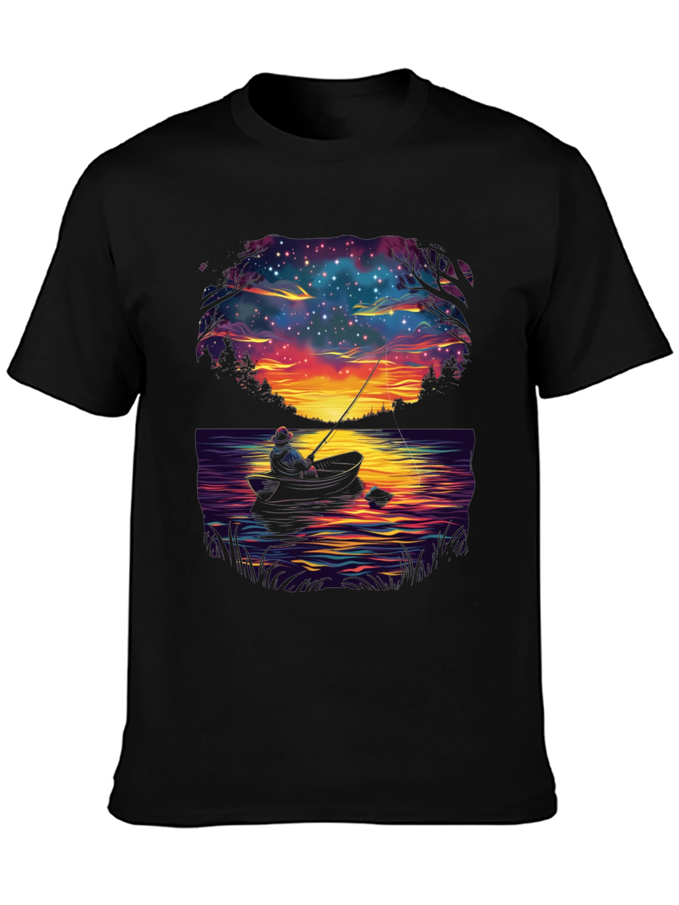 Fisherman Night Sky Graphic T-Shirt
