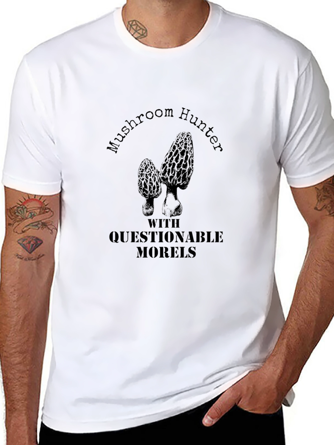 Mushroom Hunter With Questionable Morels Black T-Shirt