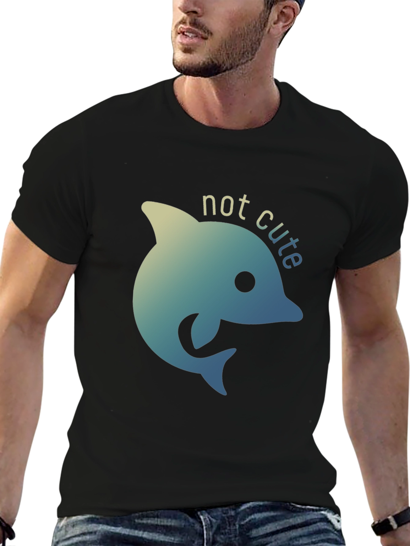 Not Cute Dolphin Black T-Shirt - Quirky Graphic Tee