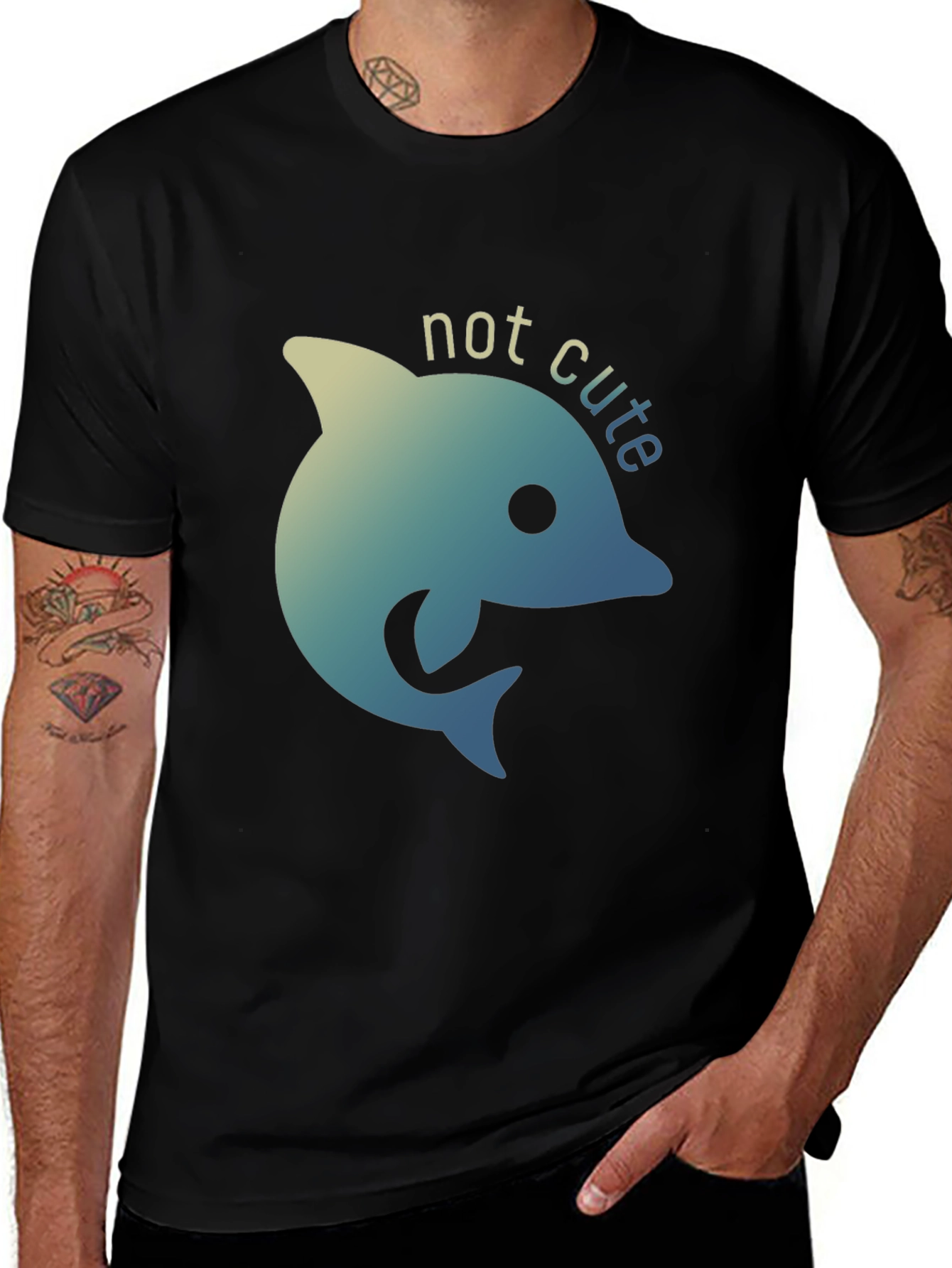 Not Cute Dolphin Black T-Shirt - Quirky Graphic Tee