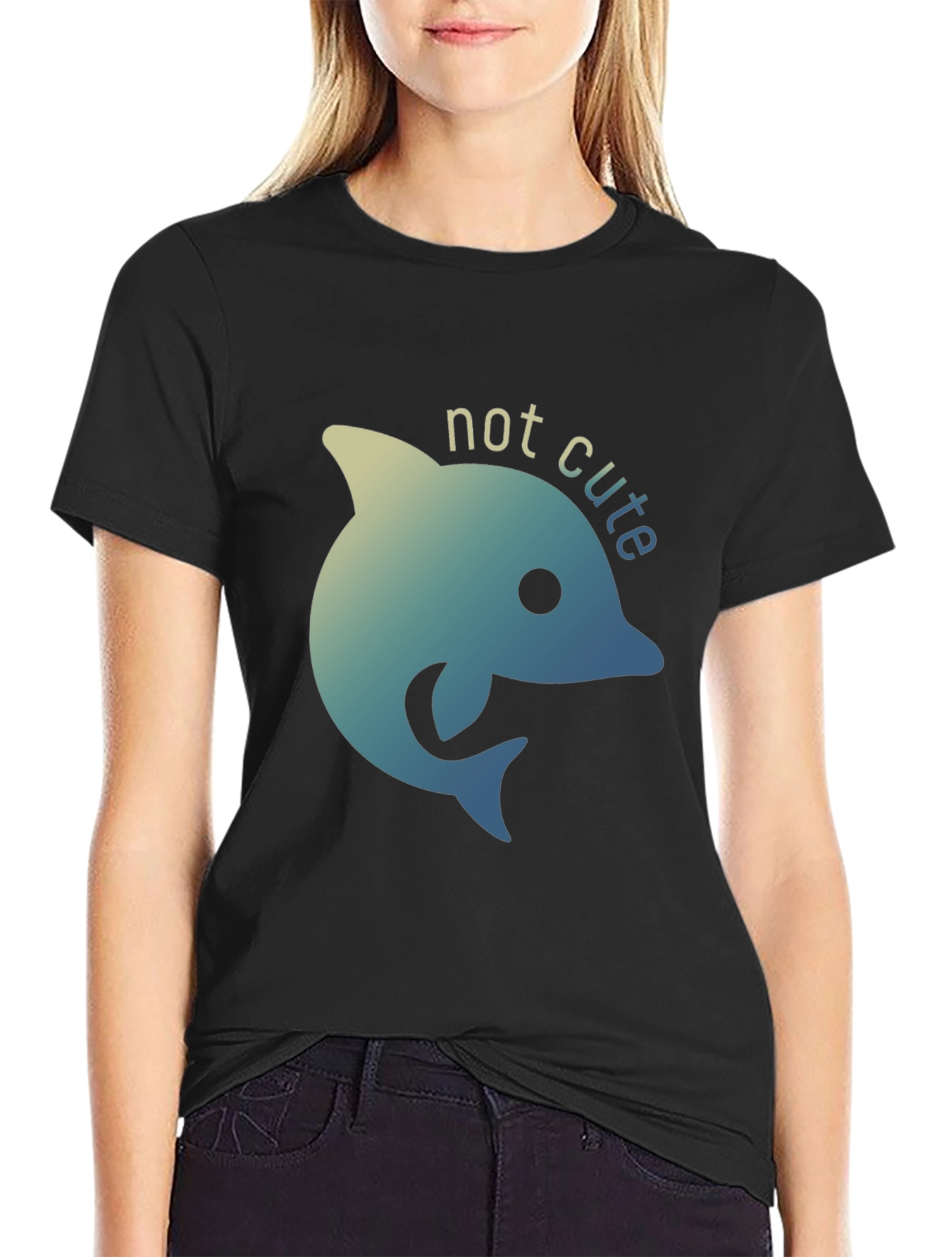 Not Cute Dolphin Black T-Shirt - Quirky Graphic Tee