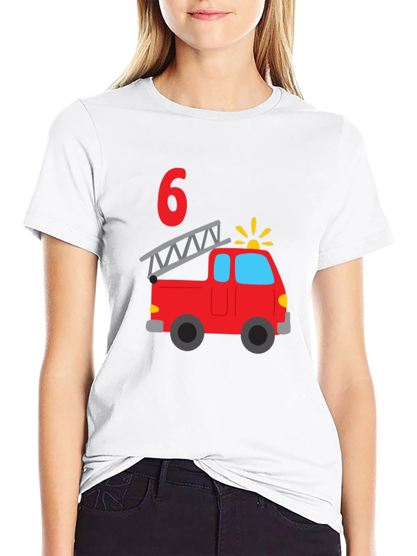 Fire Truck Birthday Boy Shirt - 6 Years Old