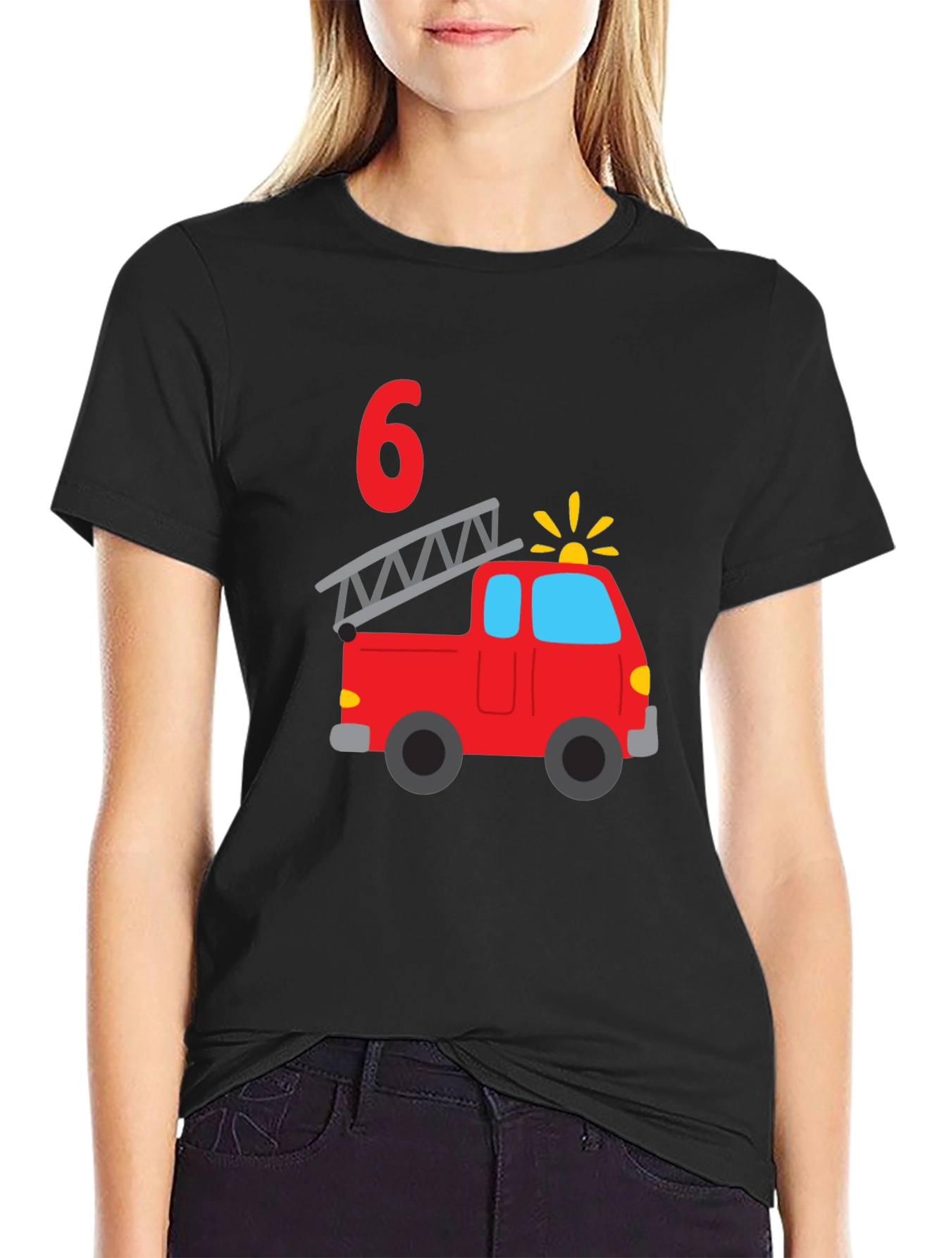 Fire Truck Birthday Boy Shirt - 6 Years Old