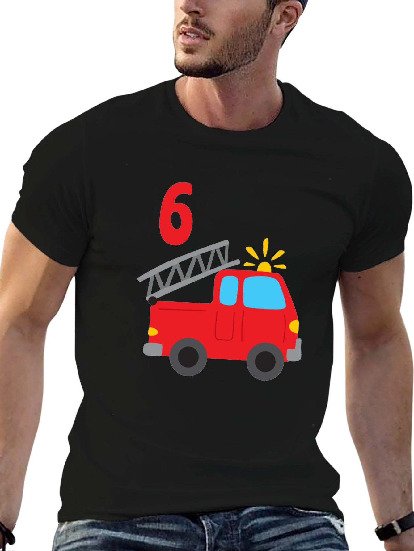Fire Truck Birthday Boy Shirt - 6 Years Old