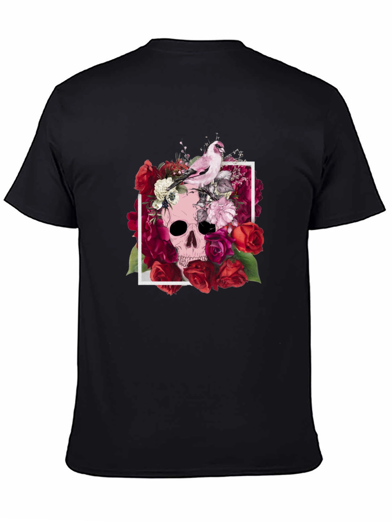 Floral Skull T-Shirt - Bird & Roses Design