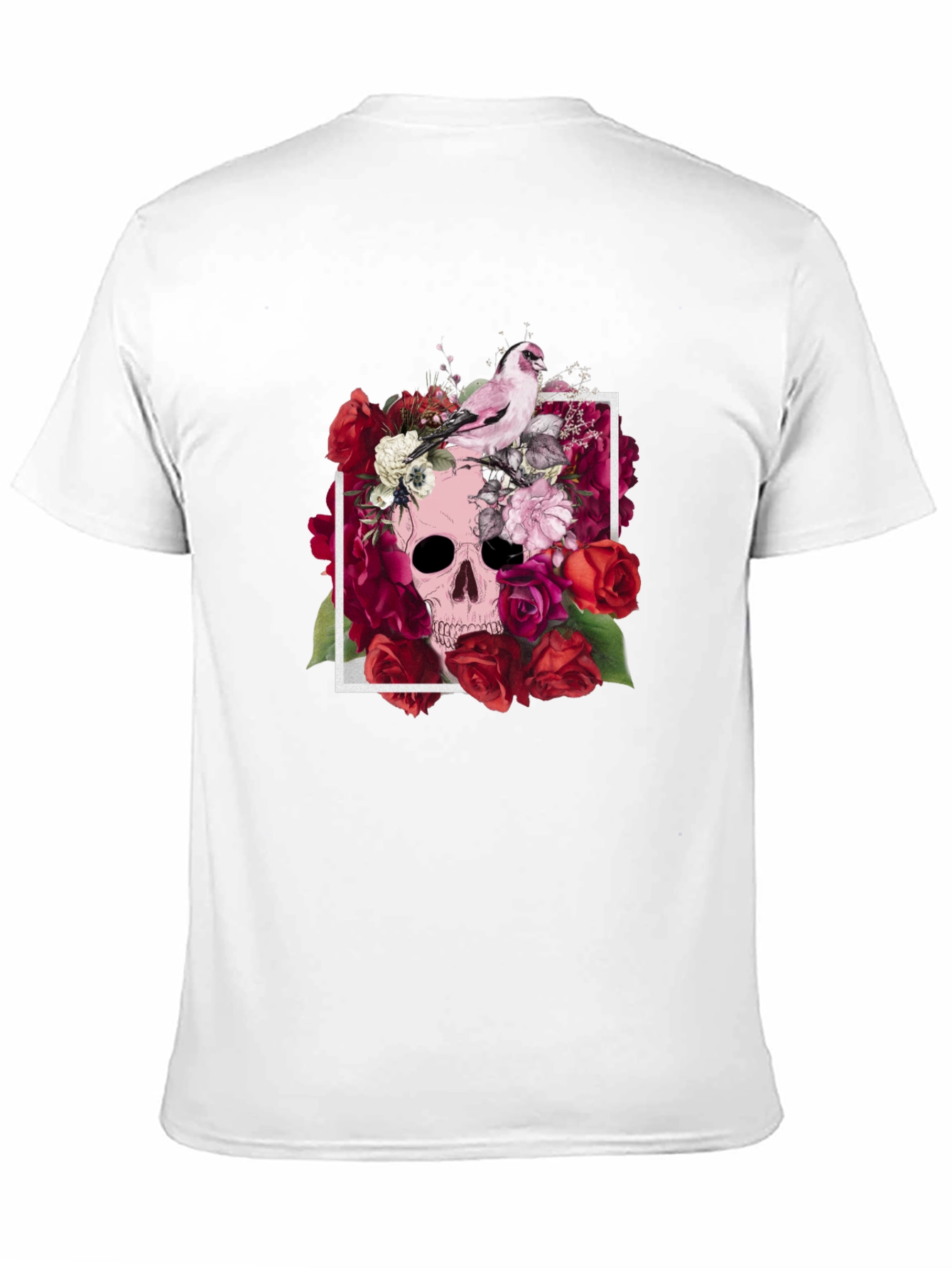 Floral Skull T-Shirt - Bird & Roses Design