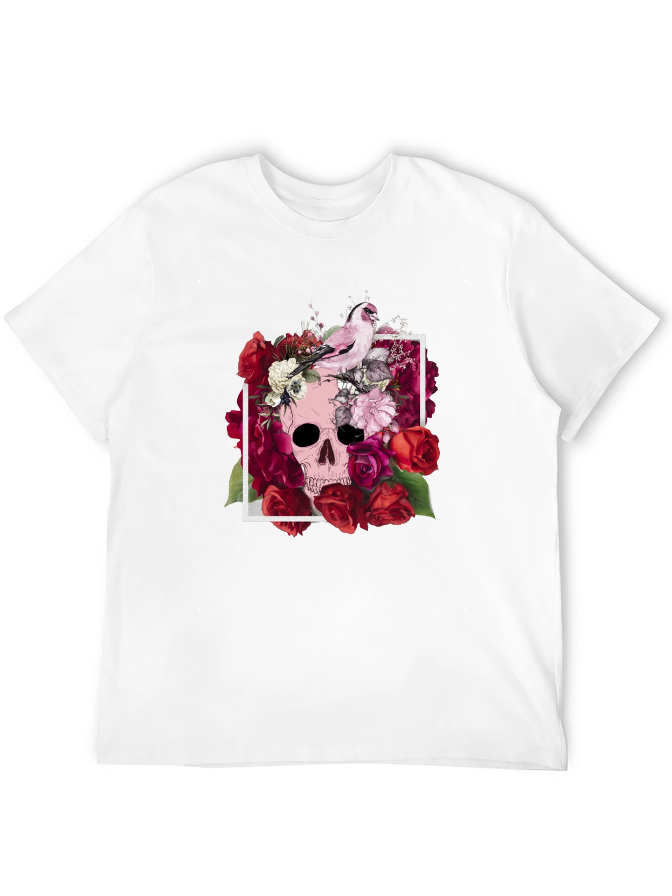 Floral Skull T-Shirt - Bird & Roses Design