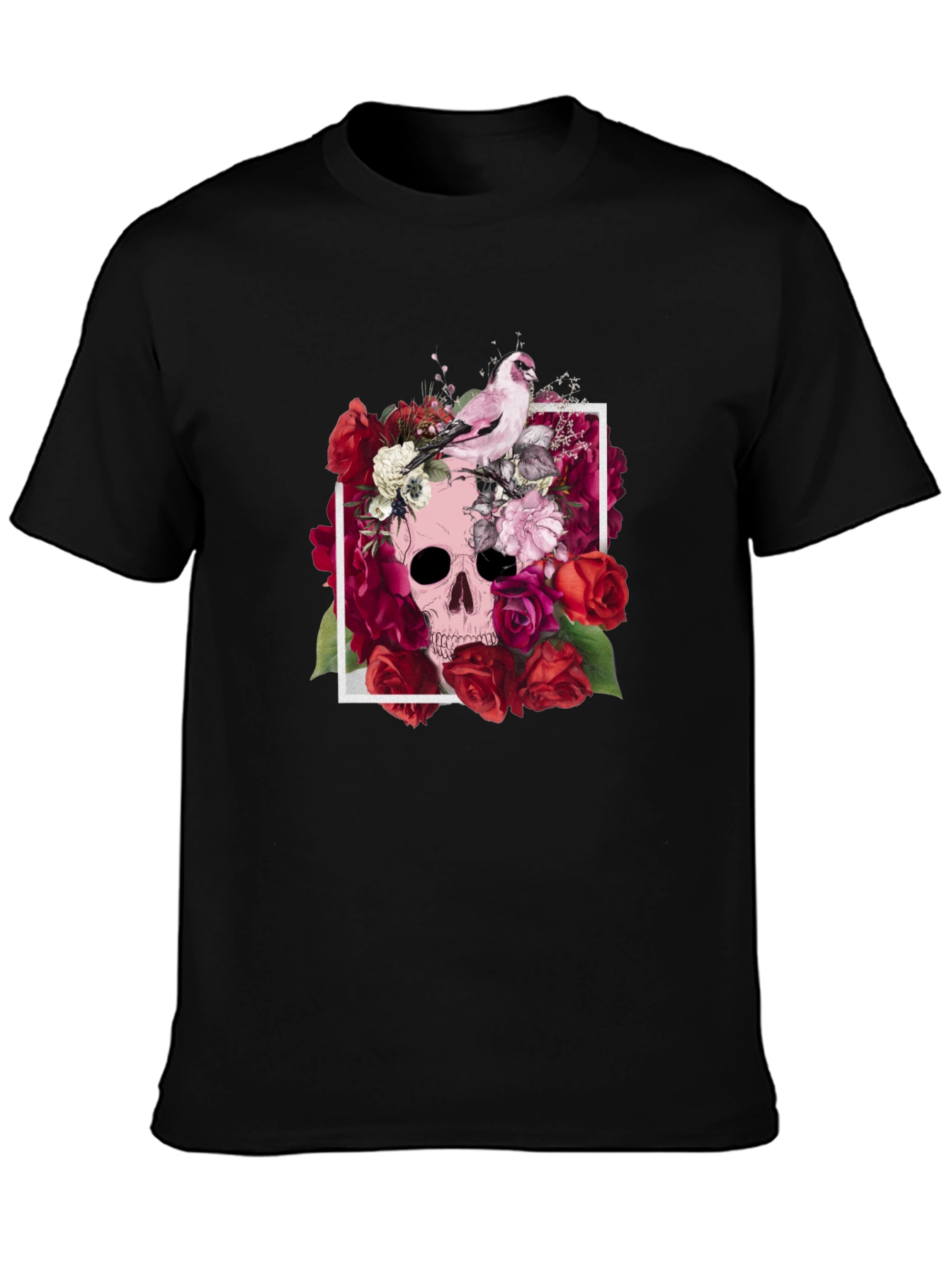 Floral Skull T-Shirt - Bird & Roses Design