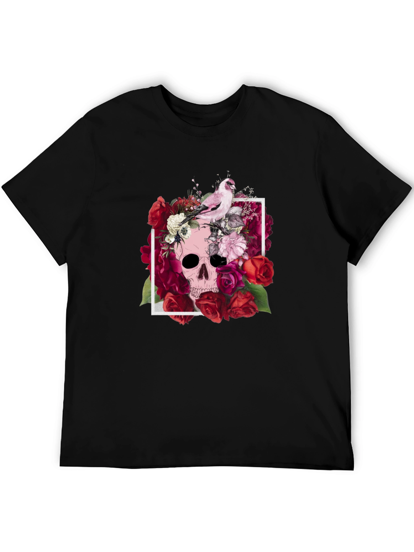 Floral Skull T-Shirt - Bird & Roses Design