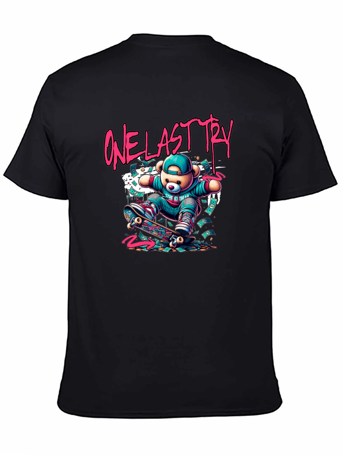 One Last Try Skateboard Bear Graphic T-Shirt