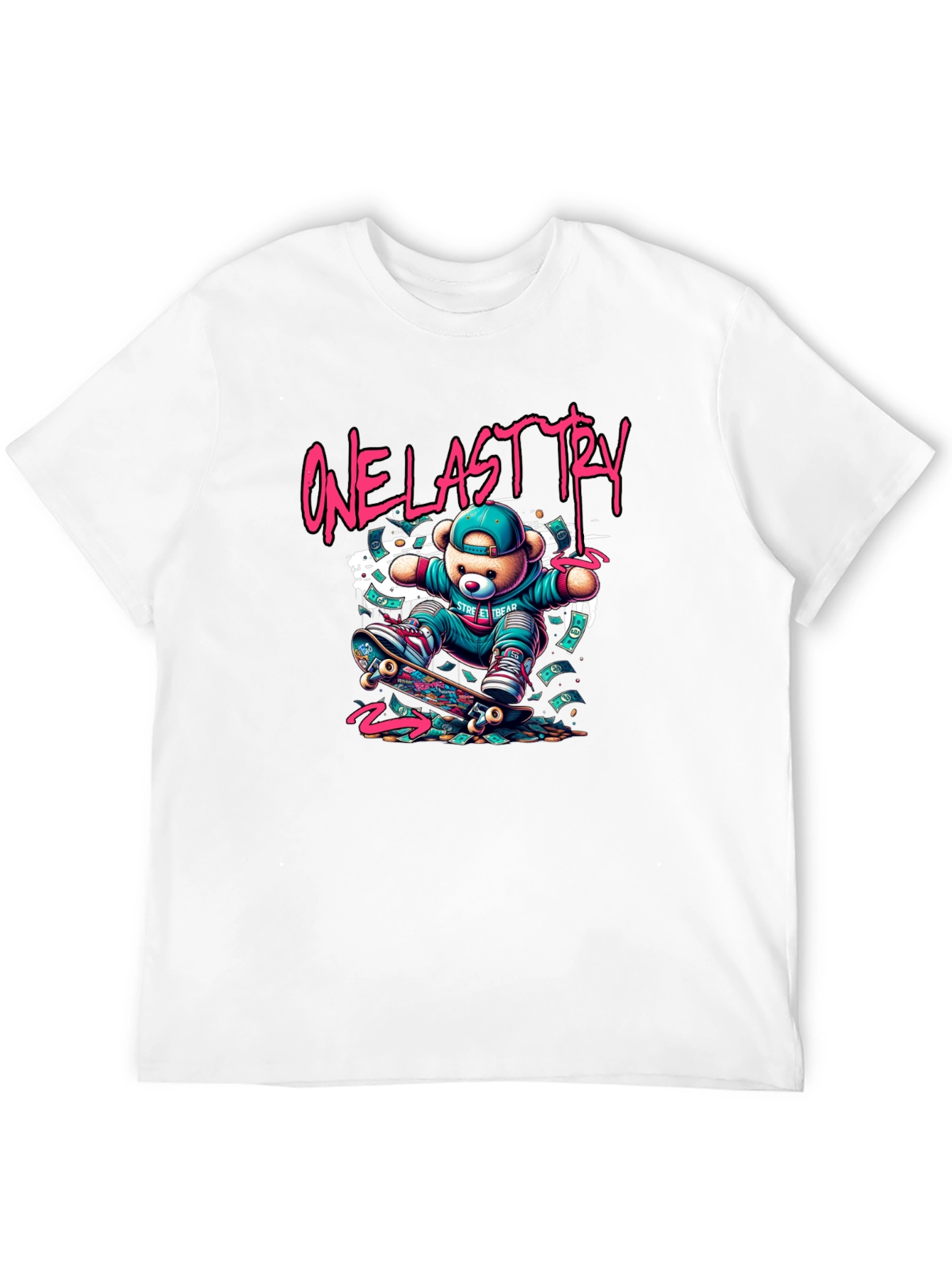 One Last Try Skateboard Bear Graphic T-Shirt