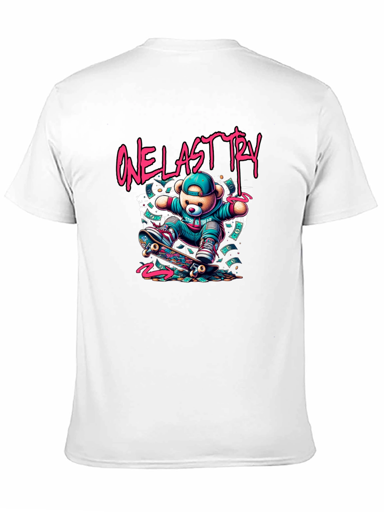 One Last Try Skateboard Bear Graphic T-Shirt