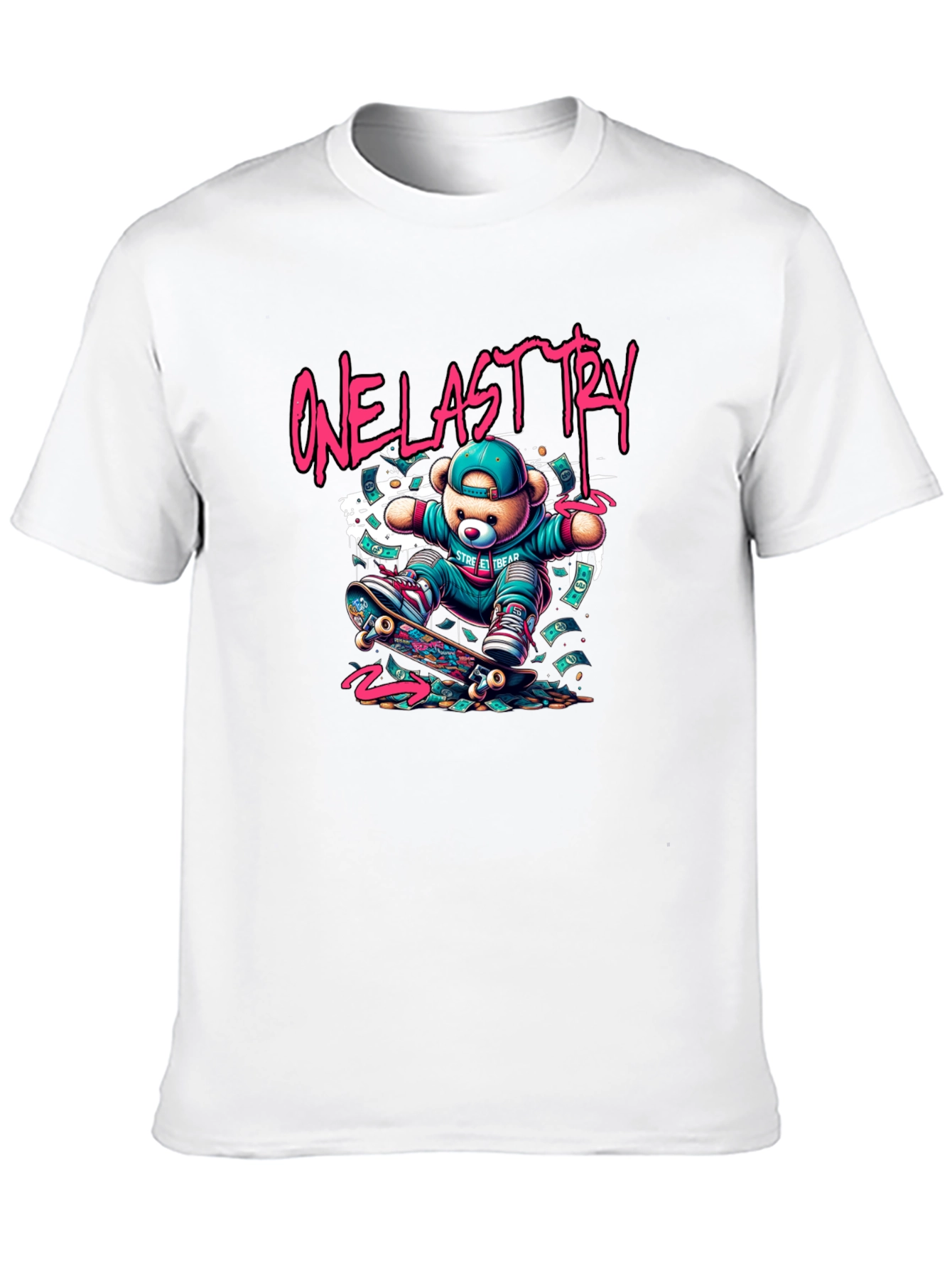 One Last Try Skateboard Bear Graphic T-Shirt