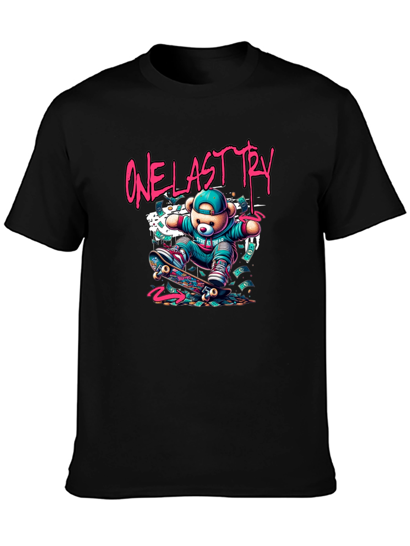 One Last Try Skateboard Bear Graphic T-Shirt