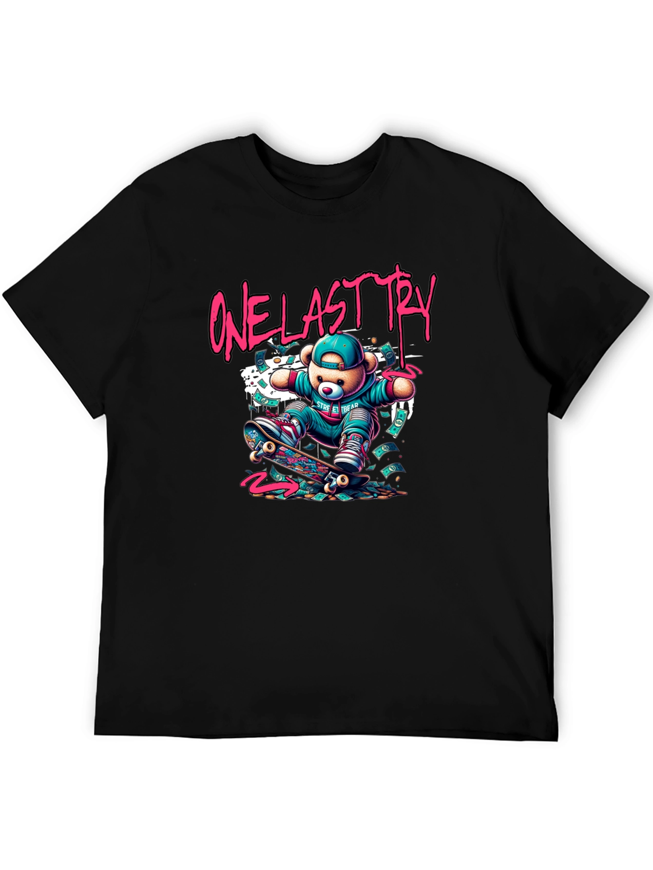 One Last Try Skateboard Bear Graphic T-Shirt