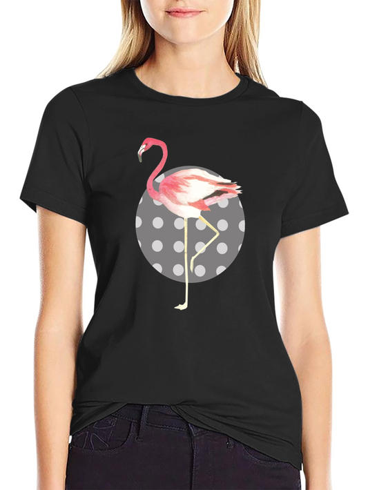 Flamingo Polka Dot Mens Black T-Shirt