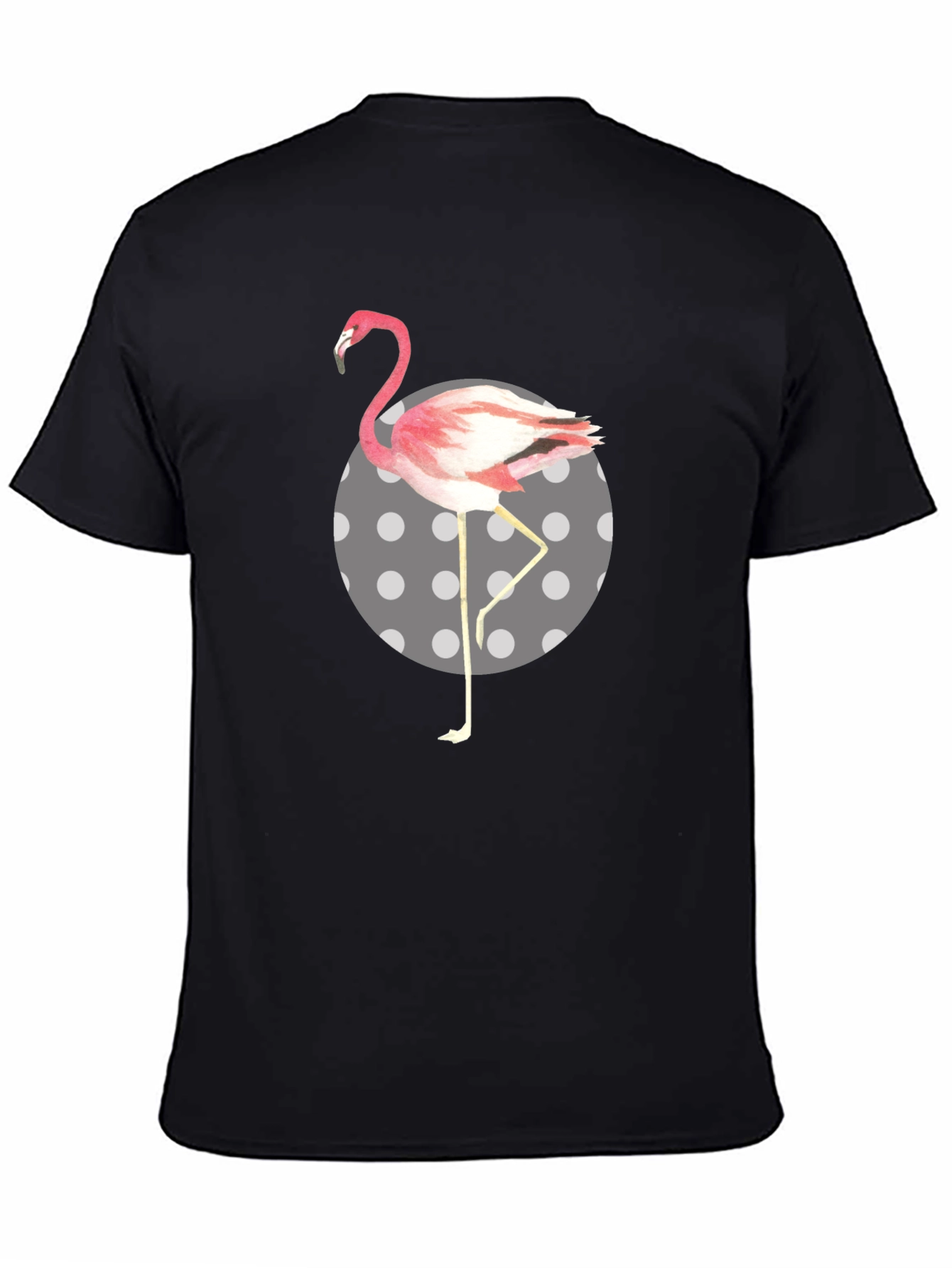 Flamingo Polka Dot Mens Black T-Shirt