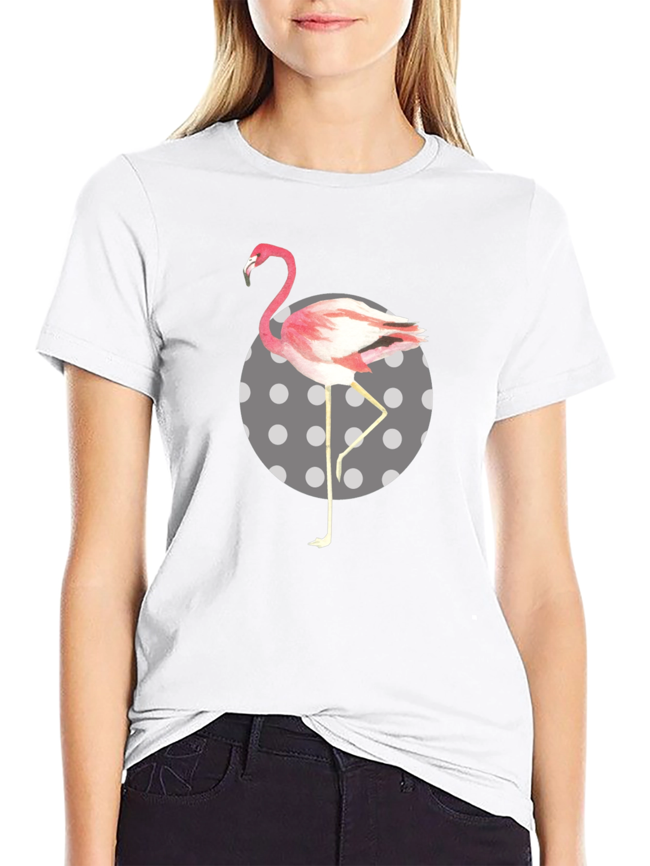 Flamingo Polka Dot Mens Black T-Shirt