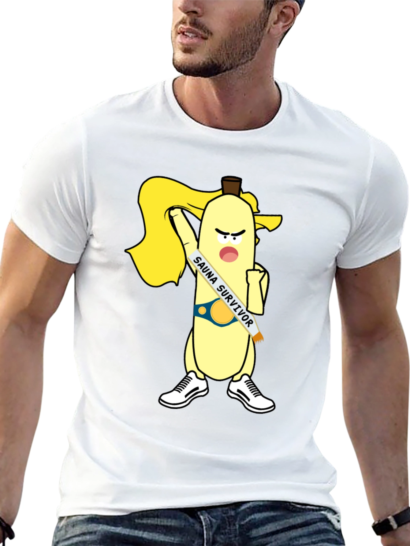 Sauna Survivor Banana Cartoon Tee