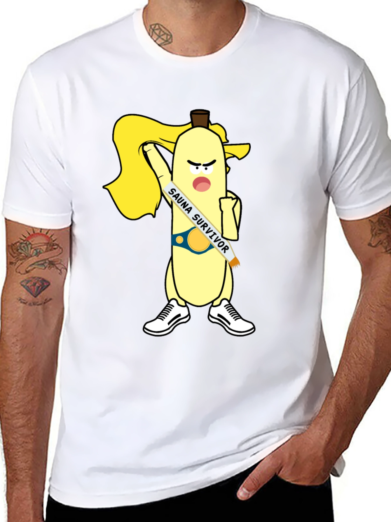 Sauna Survivor Banana Cartoon Tee