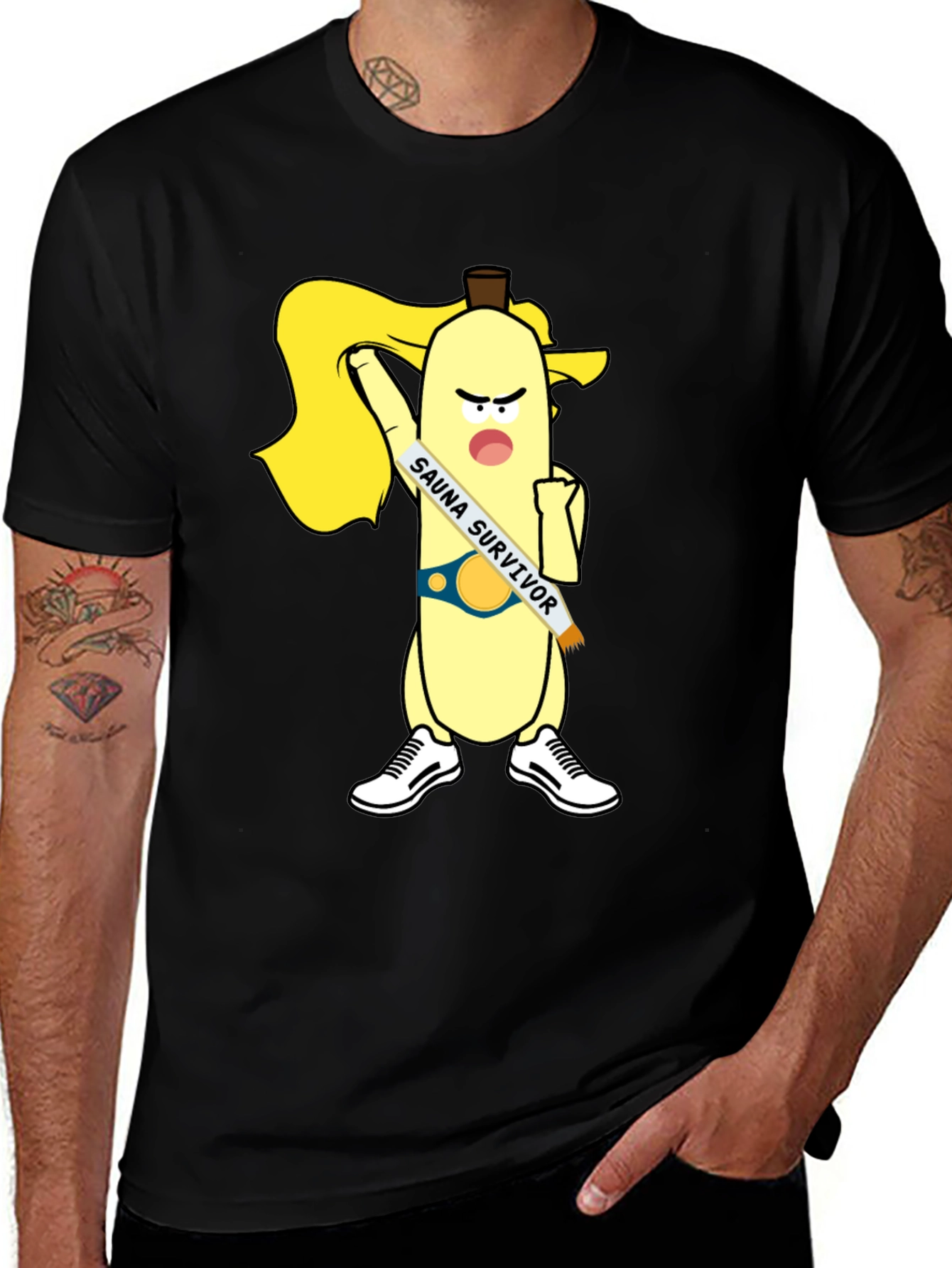 Sauna Survivor Banana Cartoon Tee