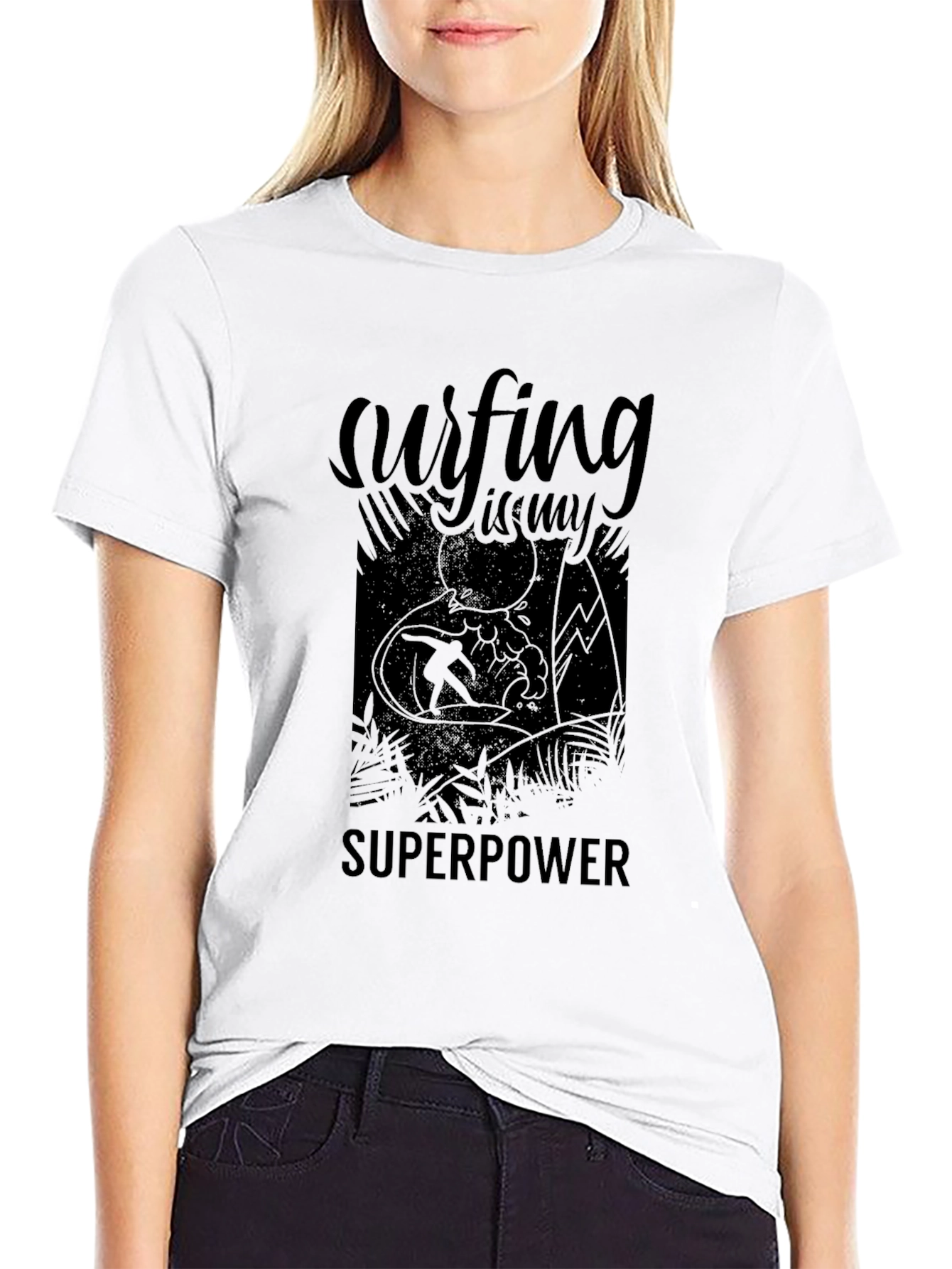 Surfing is my Superpower Black T-Shirt