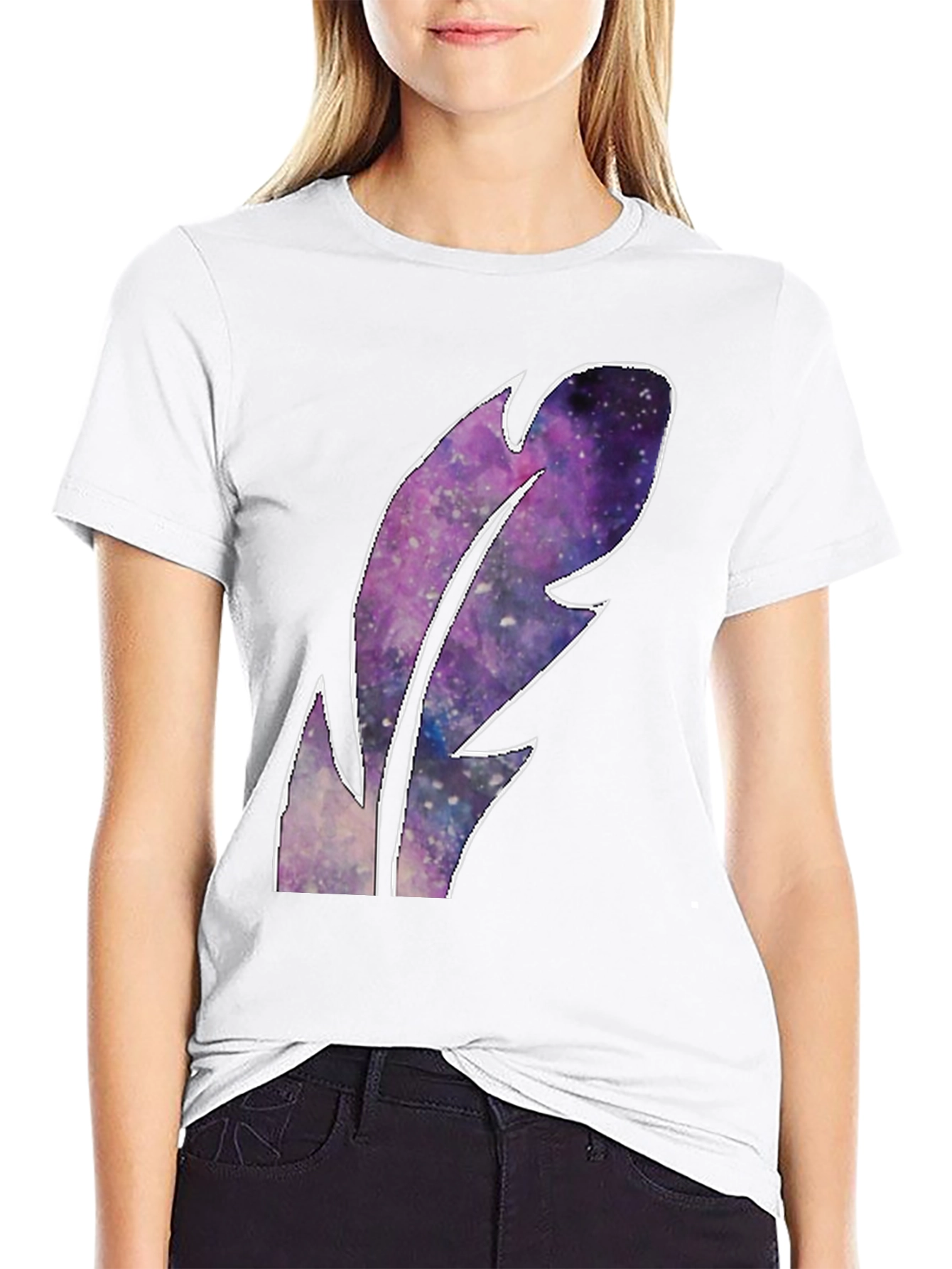 Galaxy Feather Graphic T-Shirt - Black