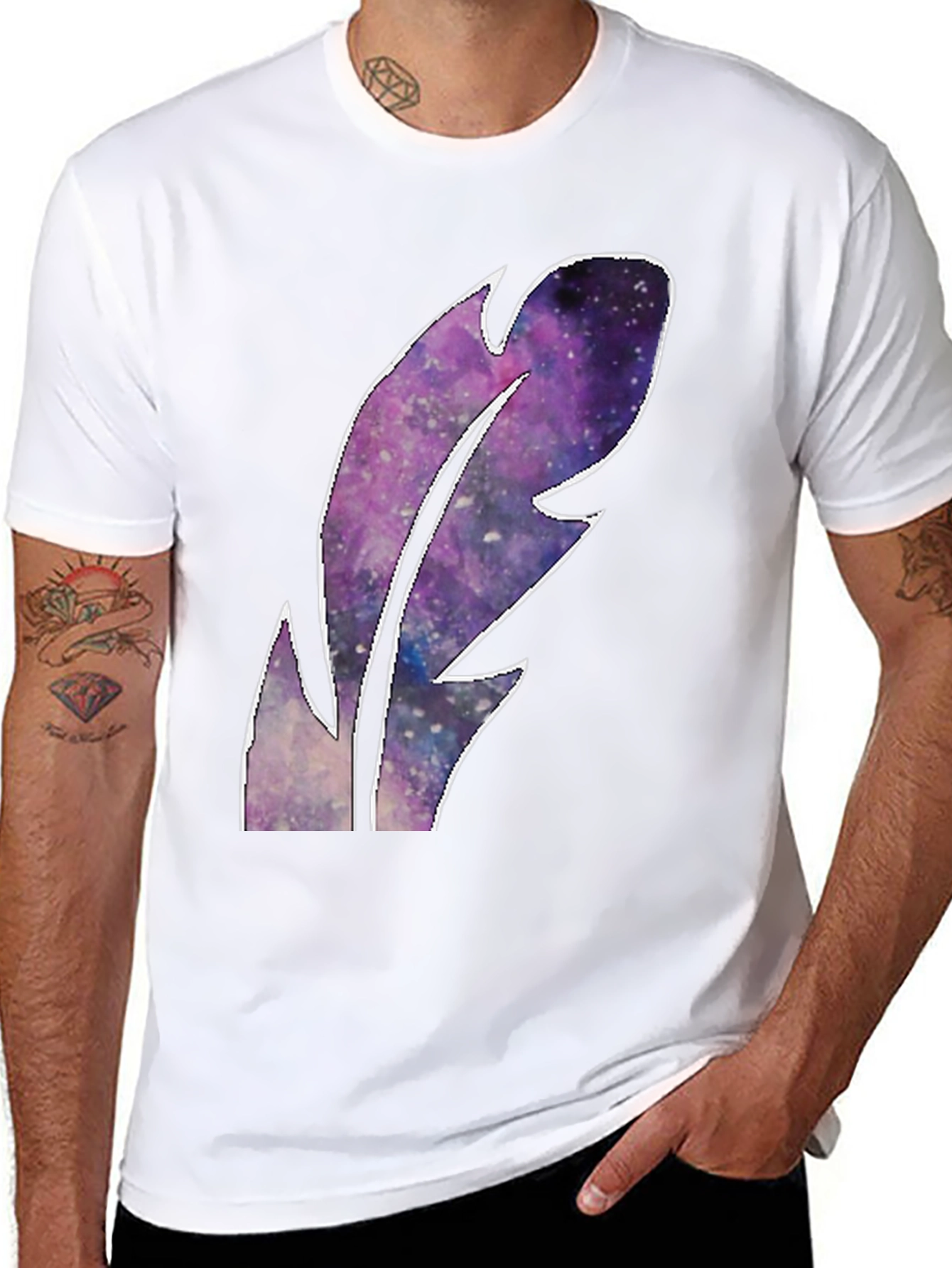 Galaxy Feather Graphic T-Shirt - Black