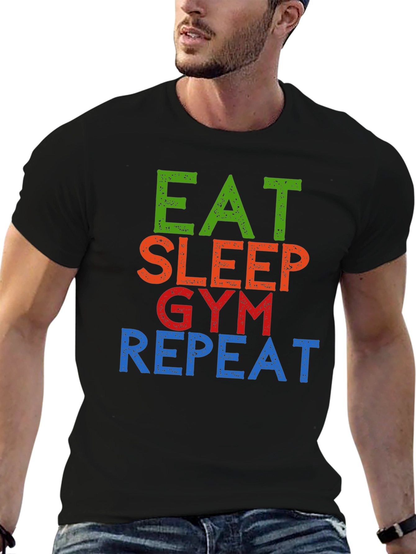 Eat Sleep Gym Repeat Graphic Tee - Black