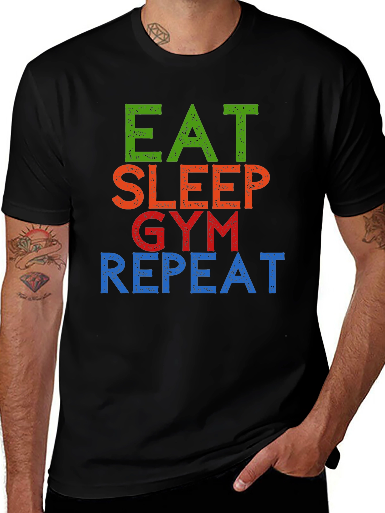 Eat Sleep Gym Repeat Graphic Tee - Black