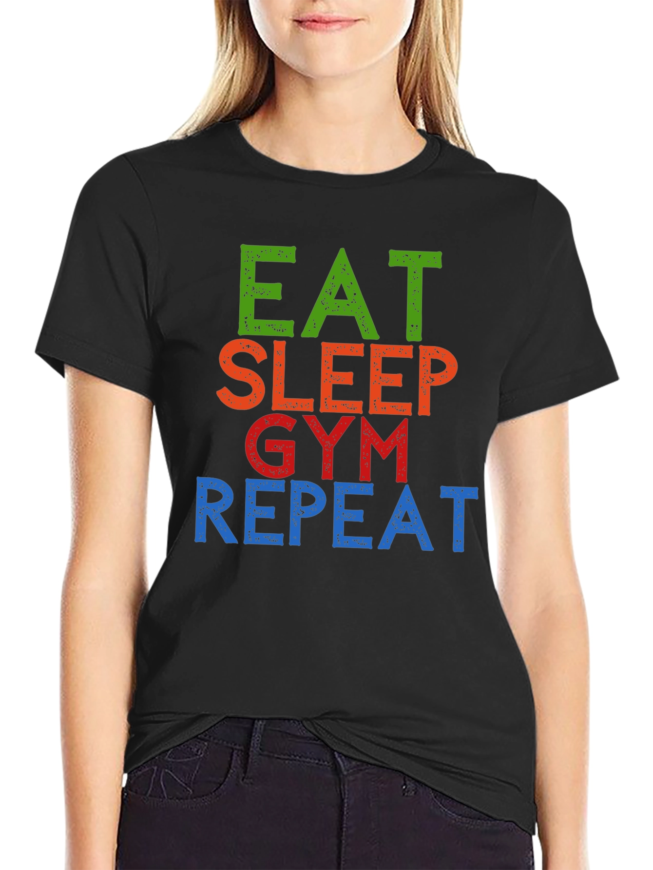 Eat Sleep Gym Repeat Graphic Tee - Black