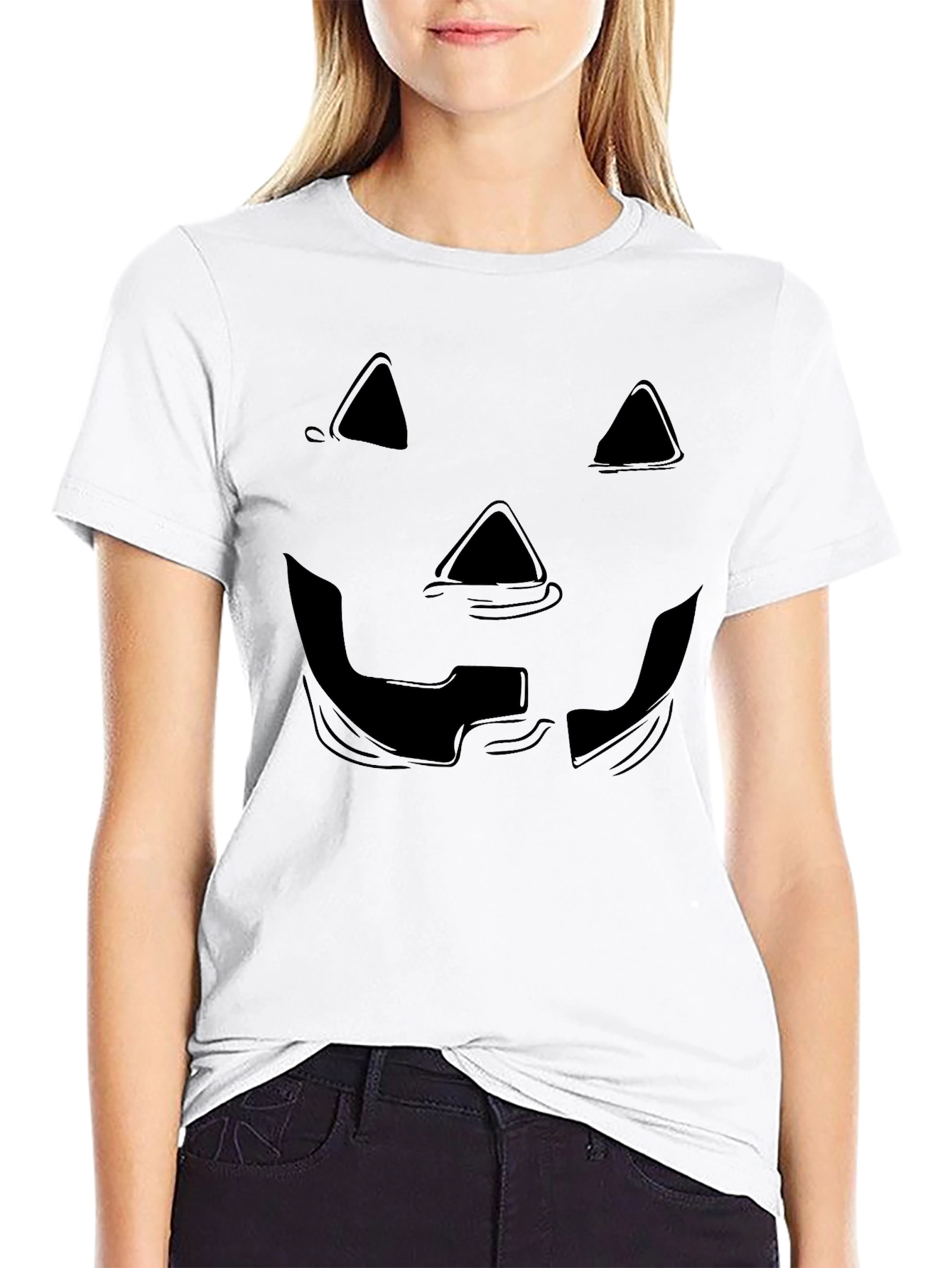 Halloween Pumpkin Face Graphic Tee - Mens Black T-Shirt