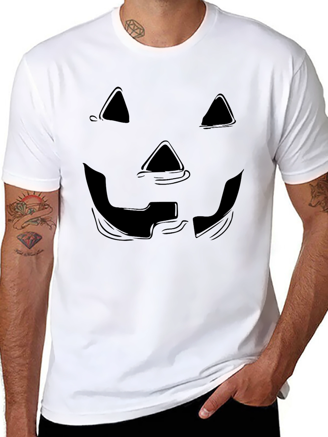 Halloween Pumpkin Face Graphic Tee - Mens Black T-Shirt