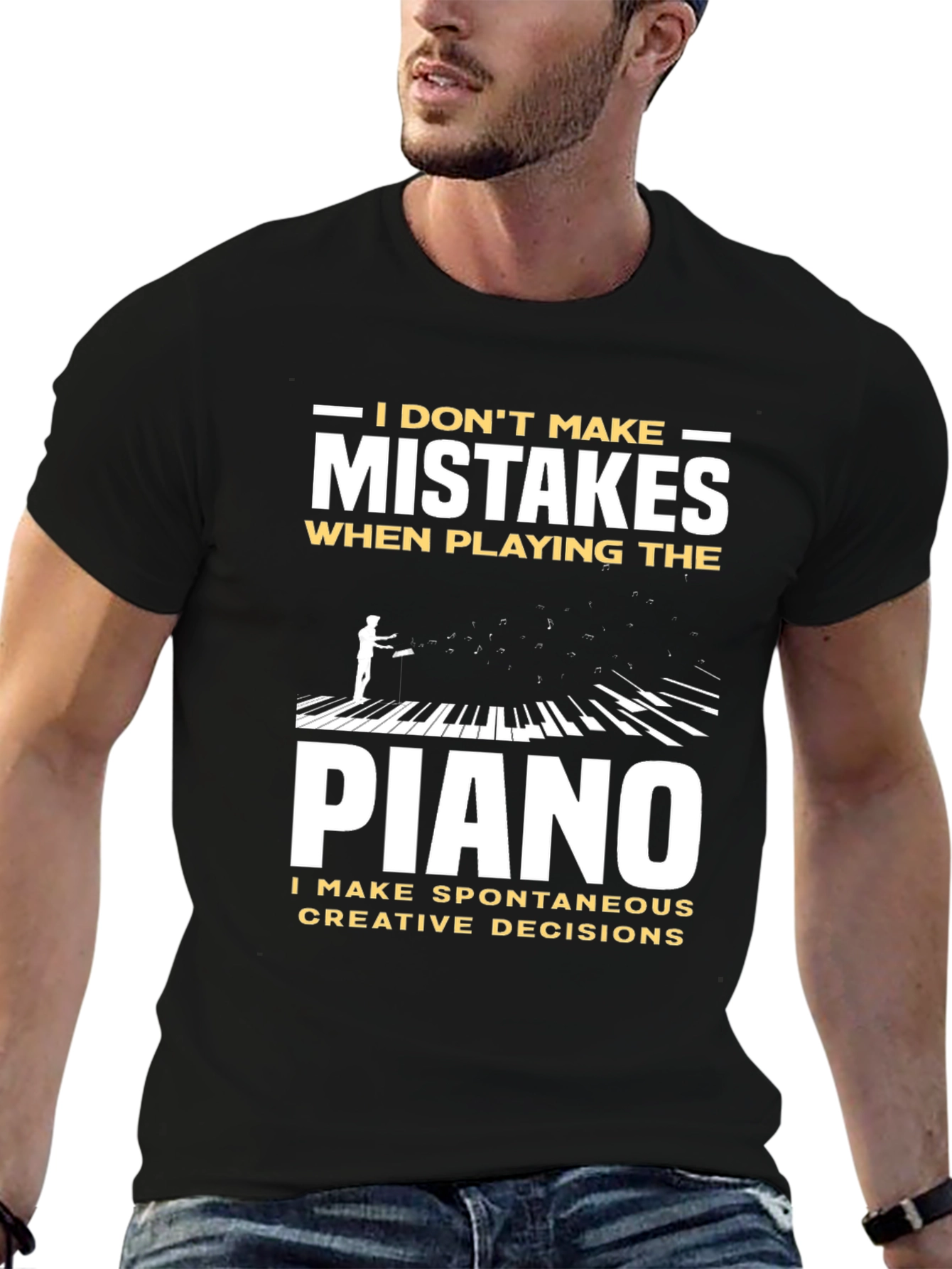 Funny Piano Player T-Shirt - No Mistakes Creative Decisions