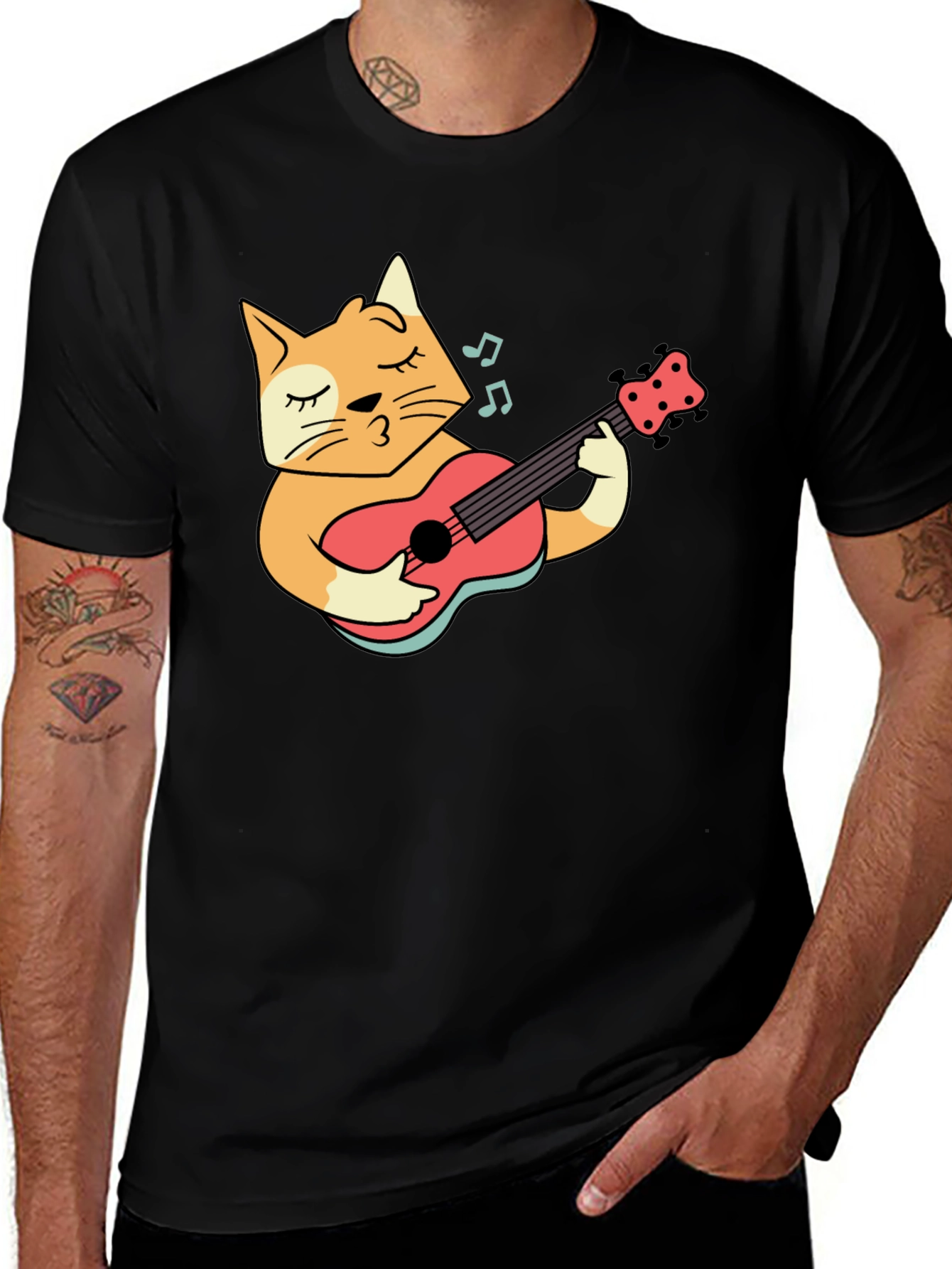 Cool Cat Guitarist Black T-Shirt