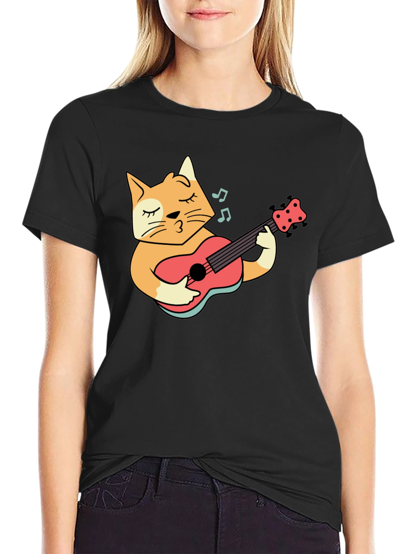 Cool Cat Guitarist Black T-Shirt