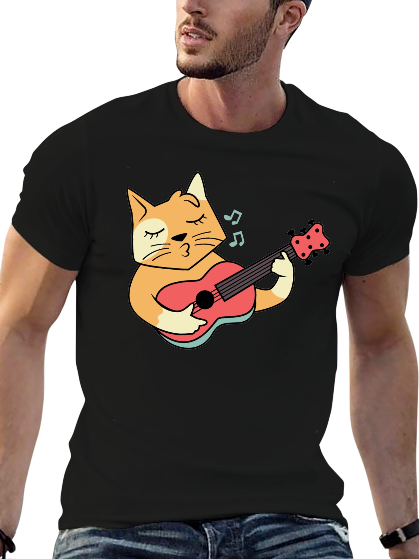 Cool Cat Guitarist Black T-Shirt