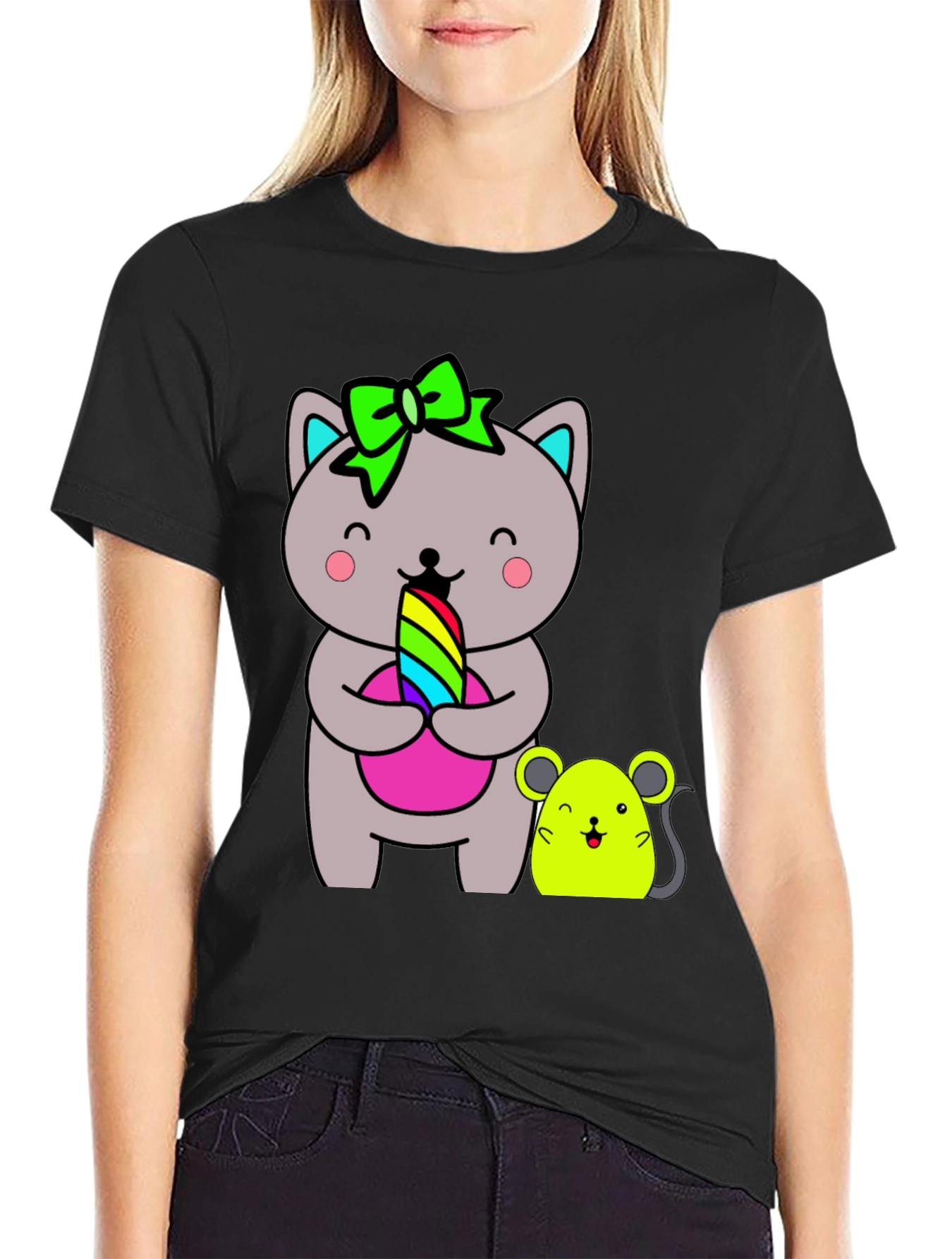 Cute Cat & Mouse Graphic Tee