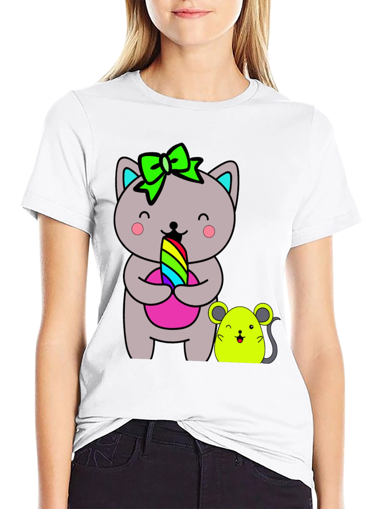 Cute Cat & Mouse Graphic Tee
