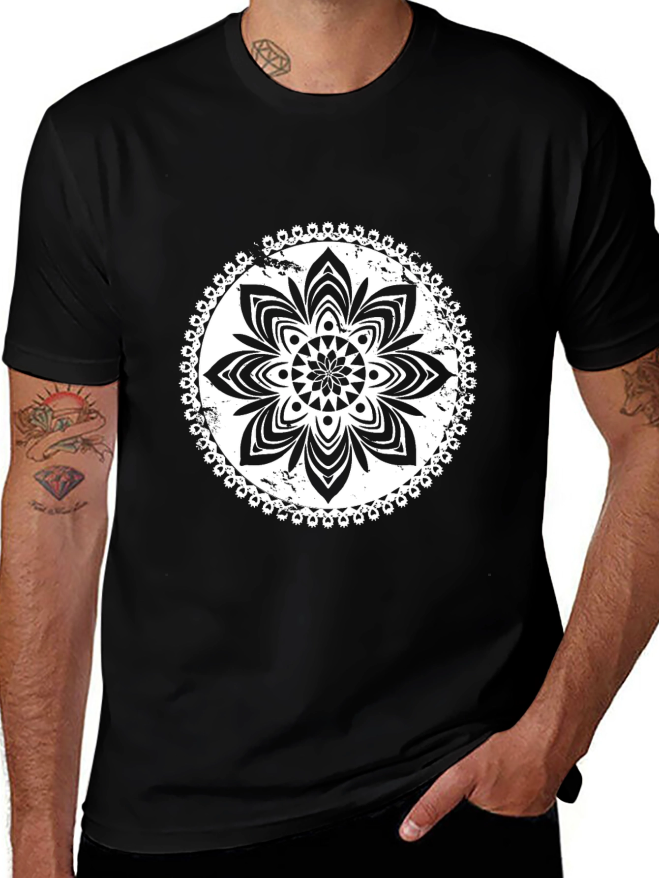 Mens Black T-Shirt with Mandala Design