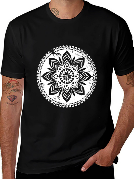 Mens Black T-Shirt with Mandala Design