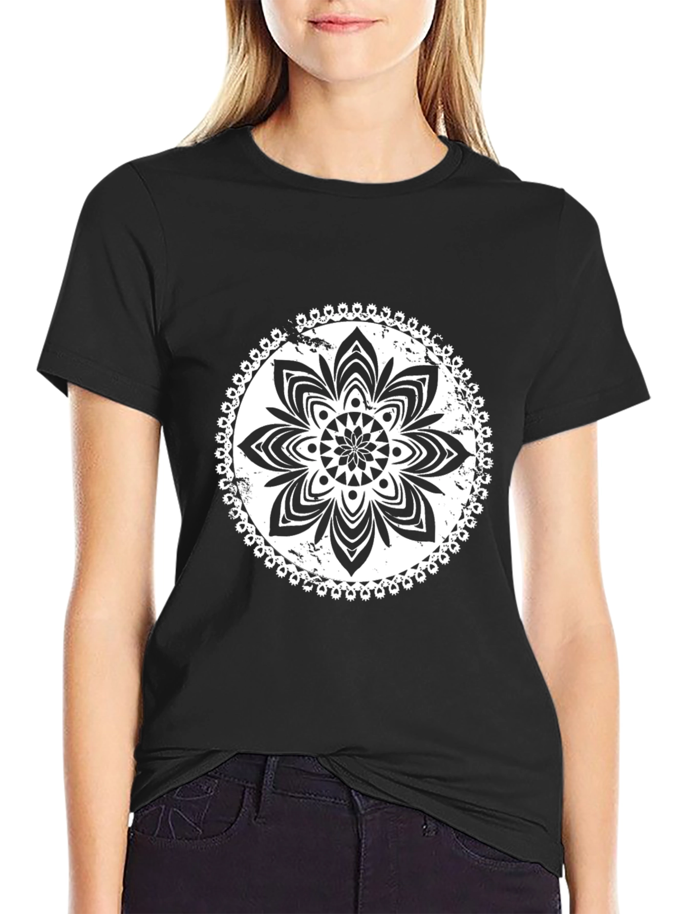 Mens Black T-Shirt with Mandala Design