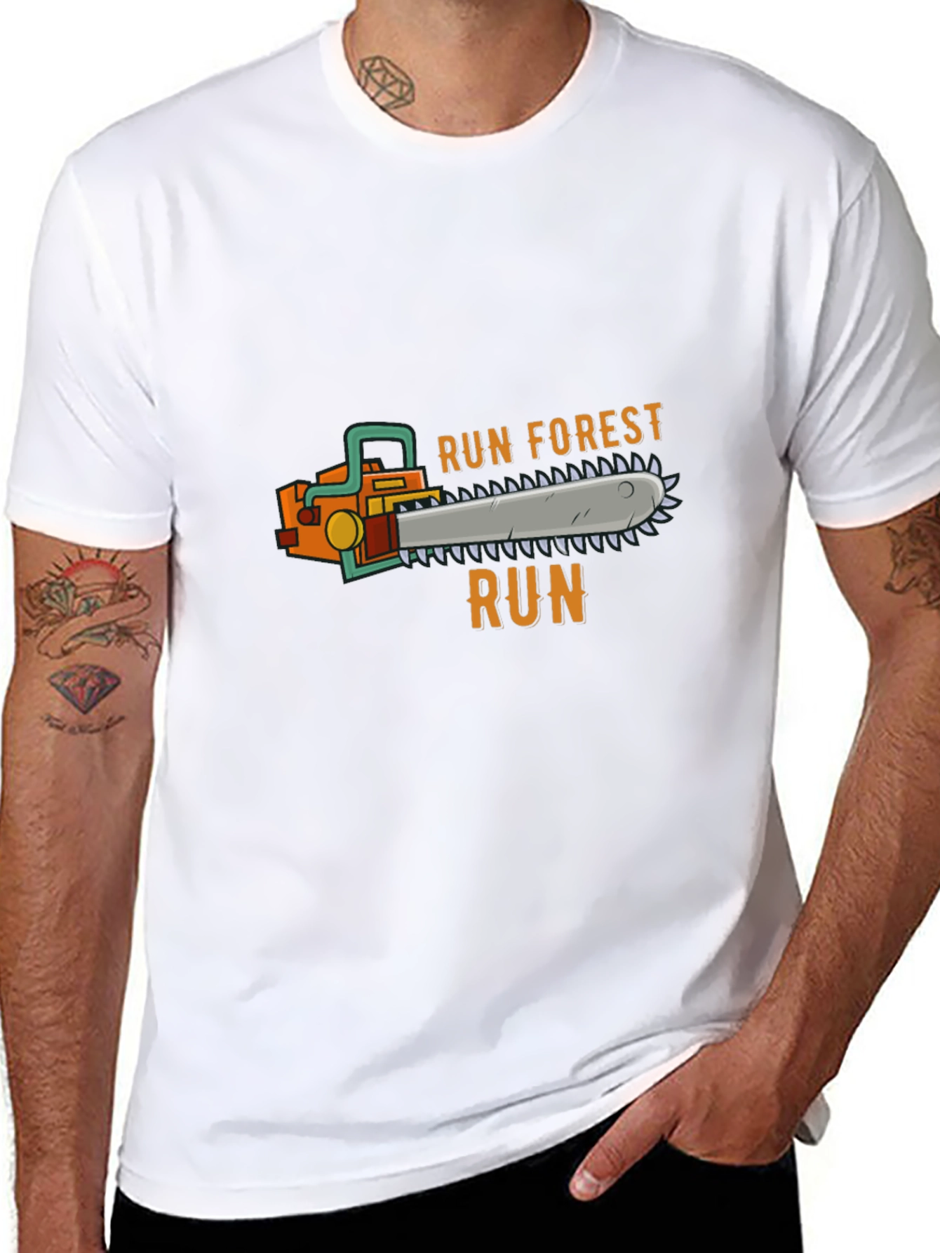 Run Forest Run Chainsaw T-Shirt - Novelty Tee