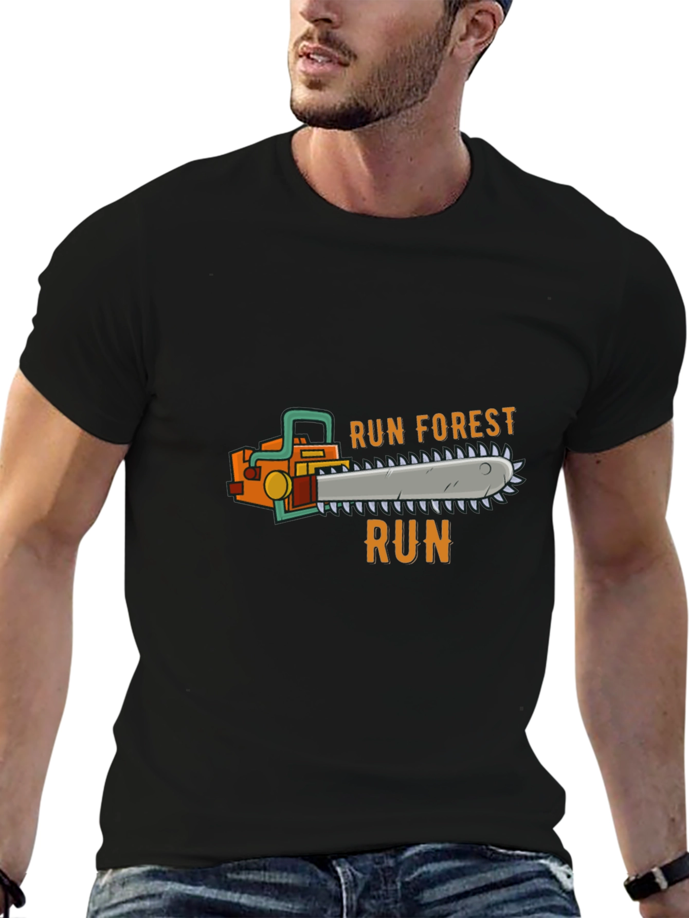 Run Forest Run Chainsaw T-Shirt - Novelty Tee