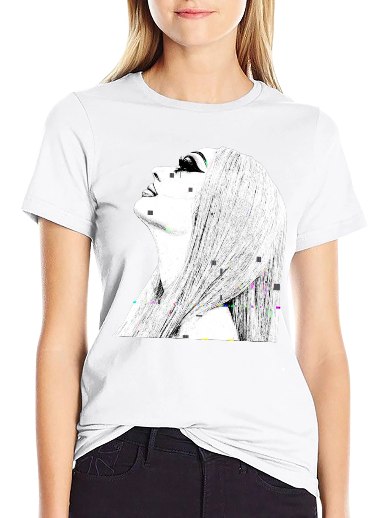 Black Graphic Tee - Woman Portrait Design