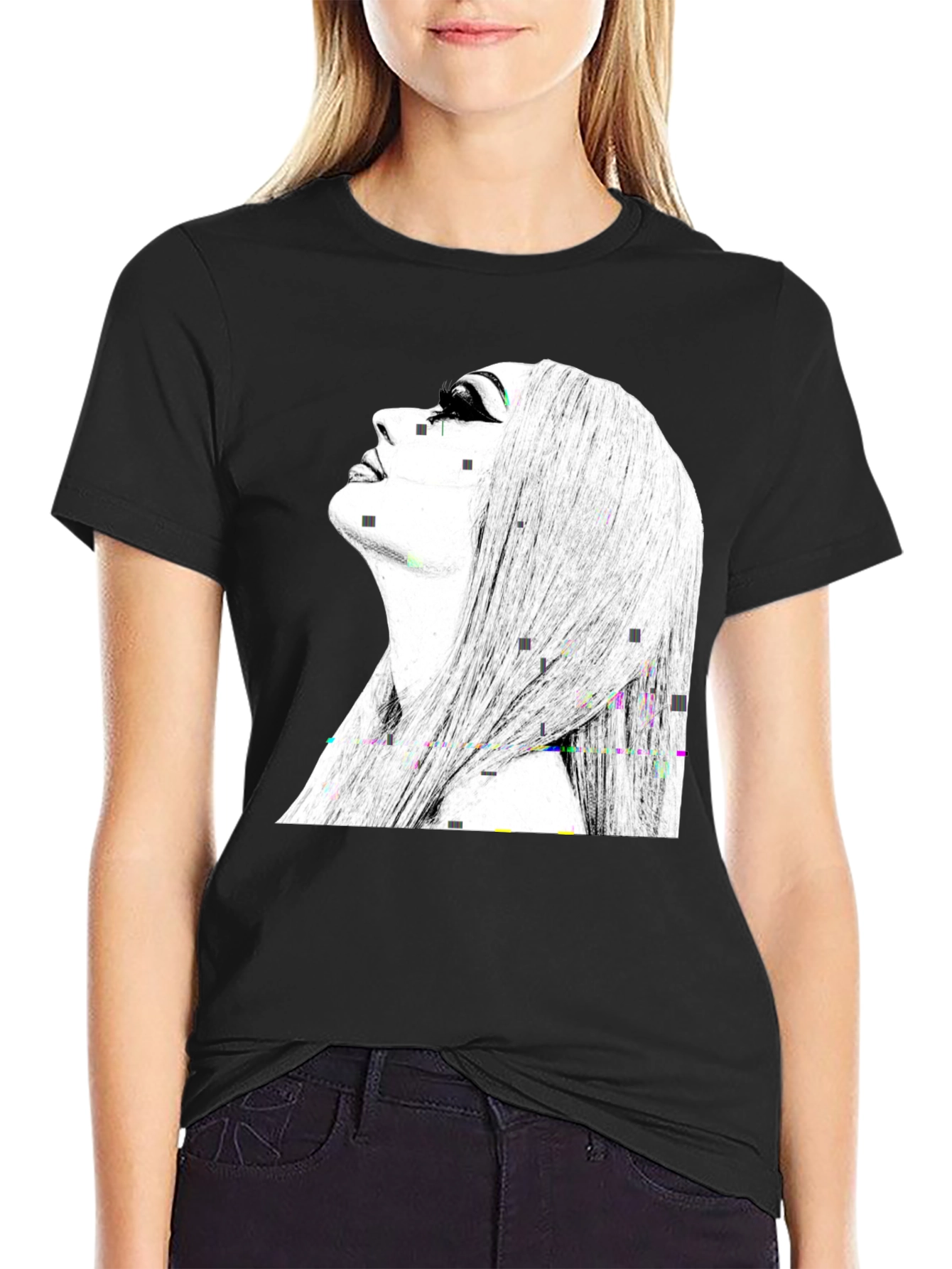 Black Graphic Tee - Woman Portrait Design